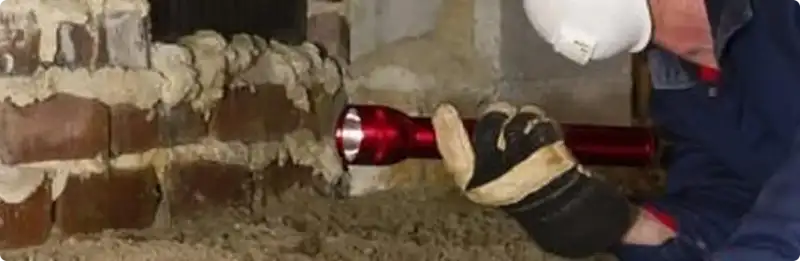 Pest control technician inspecting a crawl space for ant activity in Saint Gabriel, LA