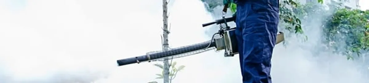Pest control technician fogging an outdoor area for insect control in Baton Rouge, LA
